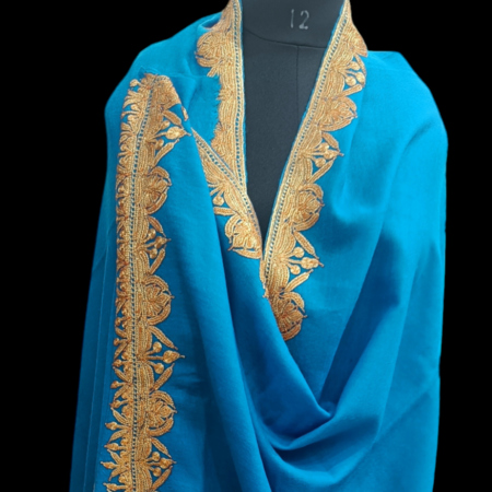 Hand Tilla Pashmina Shawl ( Turquoise)