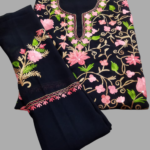 Black Two Piece Georgette Suit with Kashida Kari-Shirt & Dupatta