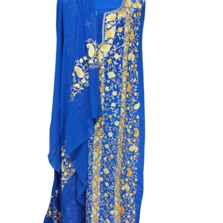 Electric Blue Pure Crepe Three Piece Suit With Kashida Kari