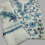 White Two Piece Georgette Unstitched Suit with Jaal Kashida Shirt and Kashida Kari Dupatta