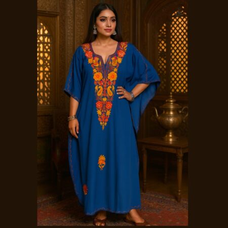 Blue Kaftan with Multicoloured Aari Embroidery