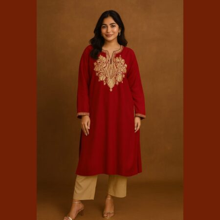 Festive Wear Red Pheran with Tilla Dozi